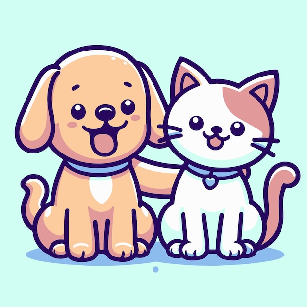 Vettore gratuito Premium Cartoon Cane e Gatto Amicizia illustrazione di icone vettoriale