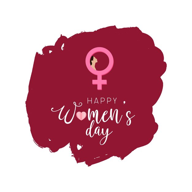 Vettore Happy womens day sfondo grunge rosso con faccia femminile silhouette banner illustrazione vettoriale