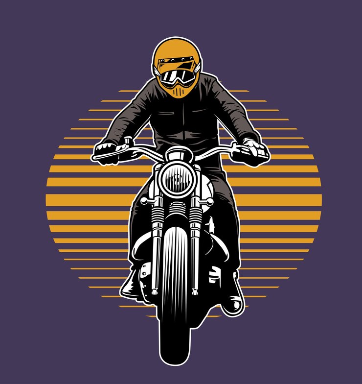 Vettore vettore isolato motociclista moto vettore con sfondo viola