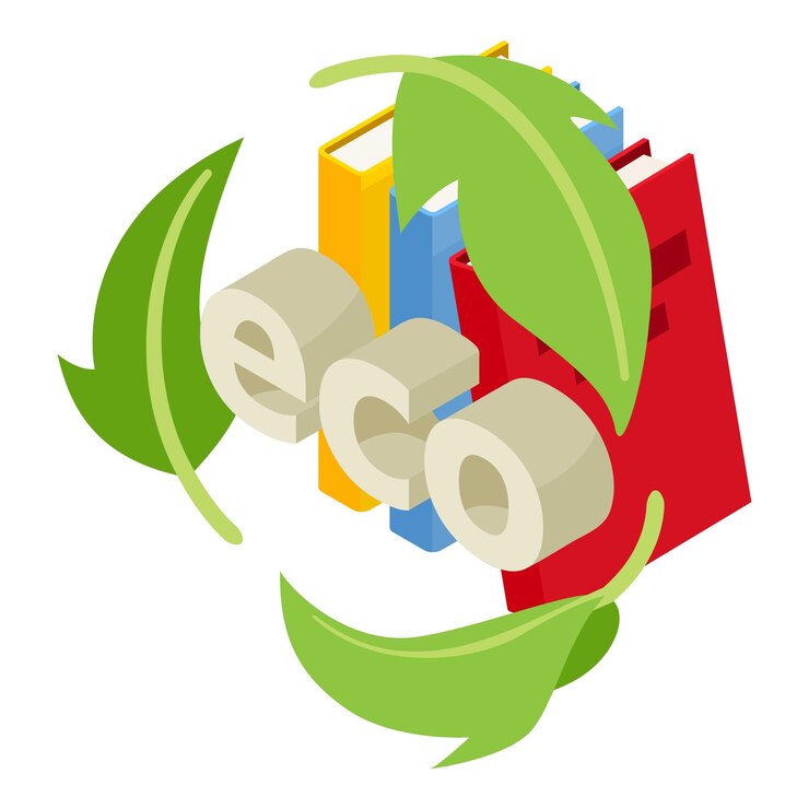 Vettore vettore isometrico dell'icona del libro ecologico iscrizione eco nel ciclo delle foglie sullo sfondo del libro ecologia protezione ambientale