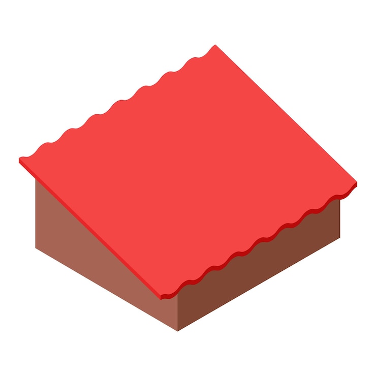 Vettore vettore isometrico dell'icona del tetto rosso nuovo tetto rosso moderno dell'icona dell'edificio residenziale concetto di costruzione e riparazione