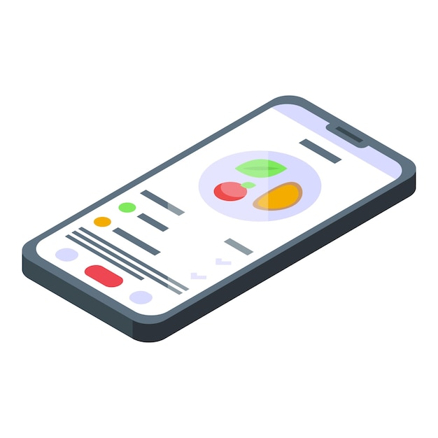 Vettore isometrico dell'icona dell'app per la dieta del telefono Fitness sport Guarda il piano