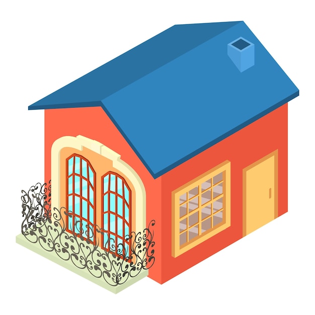 Vettore isometrico icona bella casa Casa a un piano con icona balcone forgiato Architettura edilizia residenziale