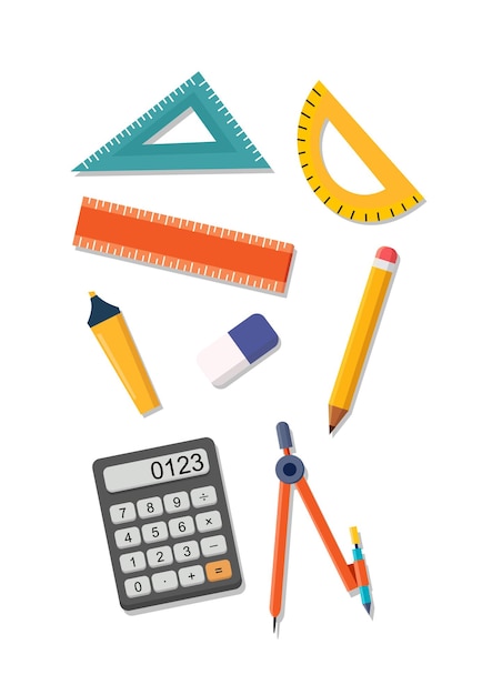vettore matematica e attrezzature scolastiche