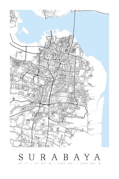 Vettore minimalista del manifesto della mappa della città di Surabaya