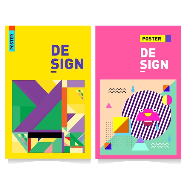 vettore Modello di Poster colorato con sfondo stile Memphis