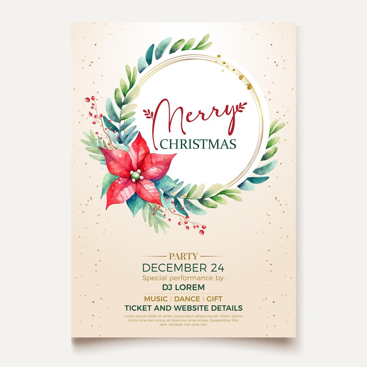 vettore Modello di poster della festa di buon Natale dell'acquerello