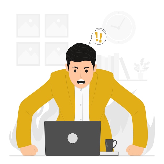 Vettore piatto persone arrabbiate urlando stressate lavoro pazzo illustrazione del concetto