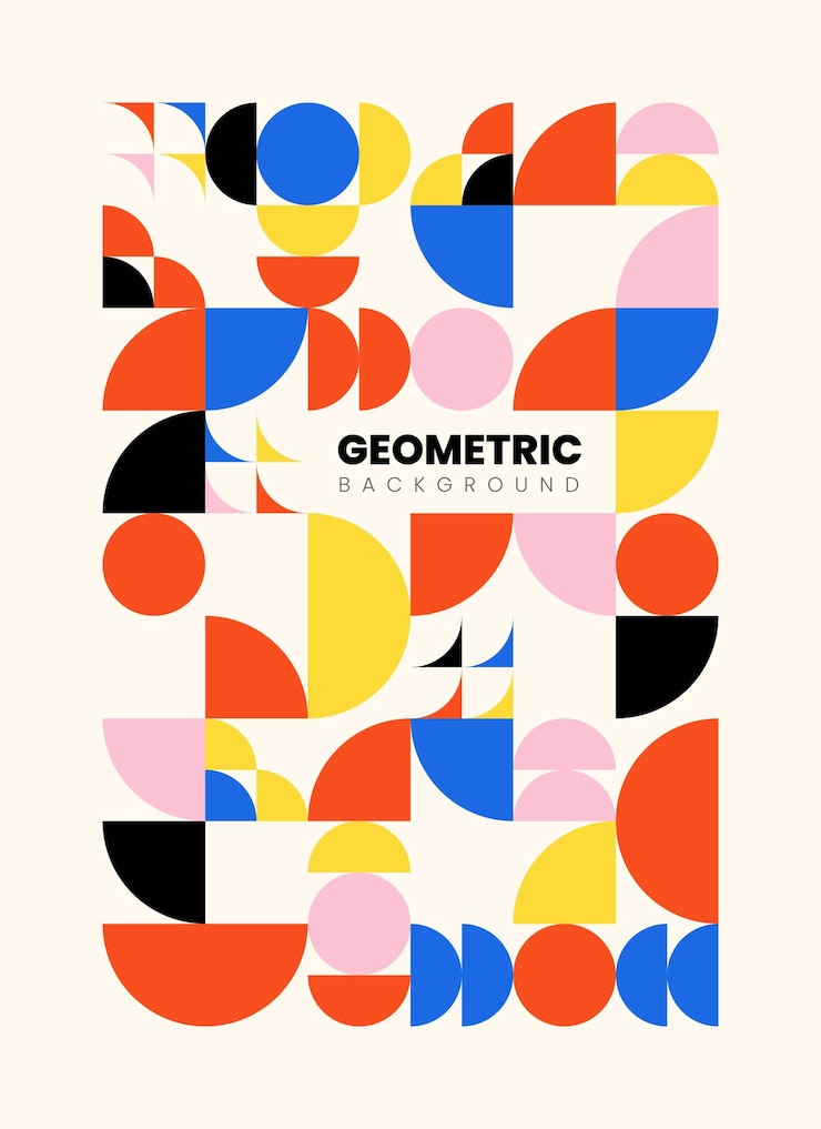 Vettore vettore piatto stile bauhaus variopinto mosaico geometrico forme sfondo