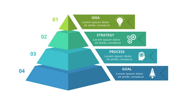 Vettore piramide frecce in alto diagramma infografico grafico triangolo presentazione Concetto di timeline aziendale con 4 parti