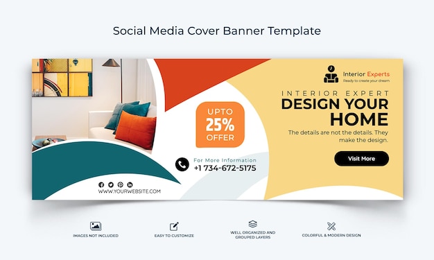Vettore premium del modello di banner di copertina di facebook dei social media di interior design