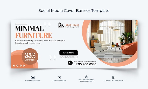Vettore premium del modello di banner di copertina di facebook dei social media di interior design