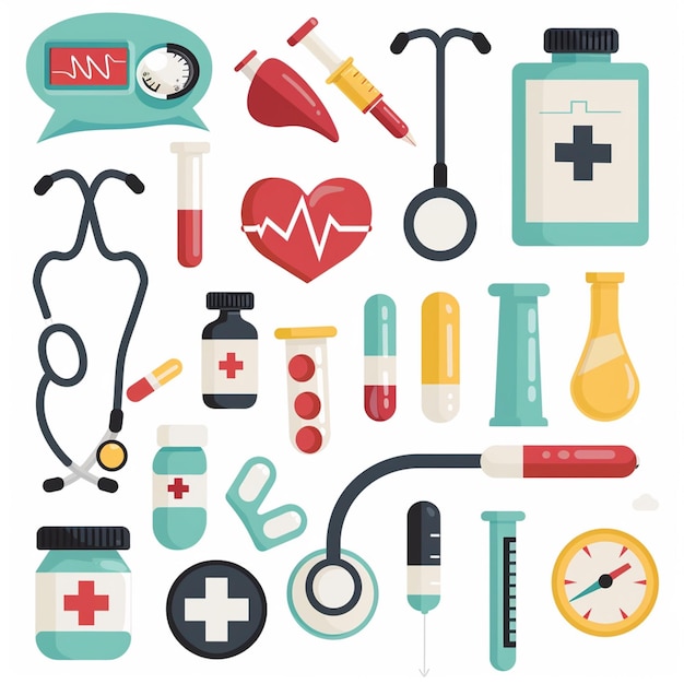 Vettore sanitario medico icona medicina medico assistenza ospedaliera illustrazione set di linee trattamento