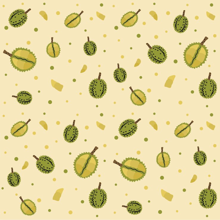 Vettore senza cuciture del modello del durian e del cerchio su fondo di colore crema, modello della frutta senza cuciture