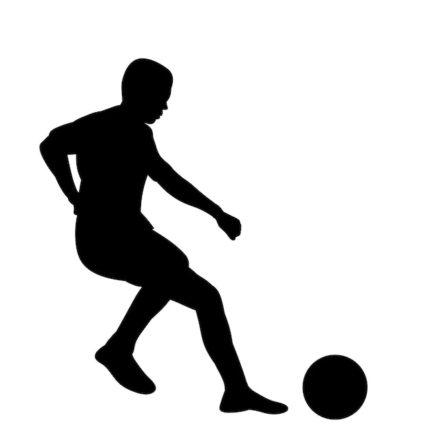 Vettore, su sfondo bianco, silhouette nera di un giocatore di calcio