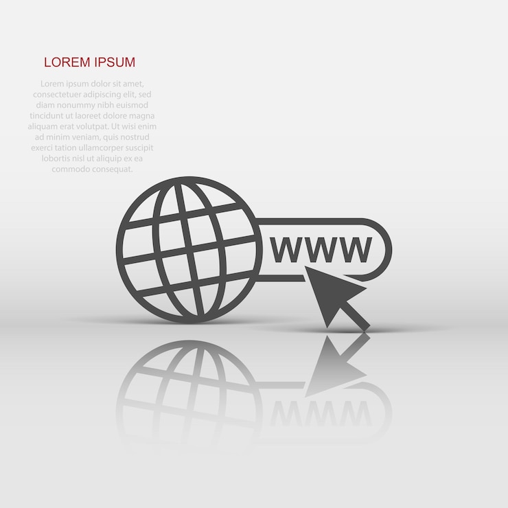 Vettore vettore vai all'icona web in stile piatto pittogramma dell'illustrazione del segno del mondo del mondo www url business concept