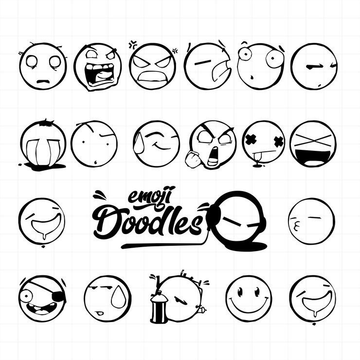 Vettore vettore vettore serie di emoticon di schizzo di gesso
