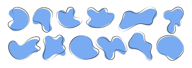 Vettori di blob amorfi in set elementi di illustrazione disegnati a mano asimmetrici