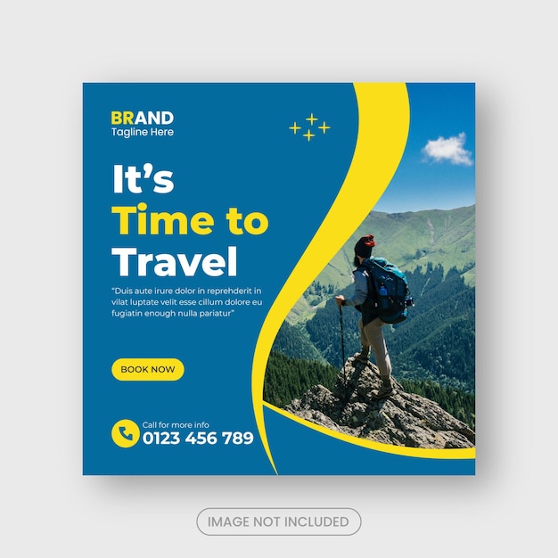 Viaggi di viaggio social media post Instagram banner template vacanze vacanze Vettore Premium