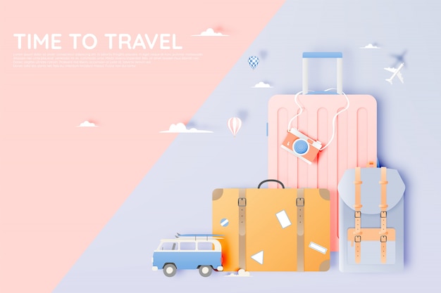 Viaggia con vari oggetti in stile arte cartacea