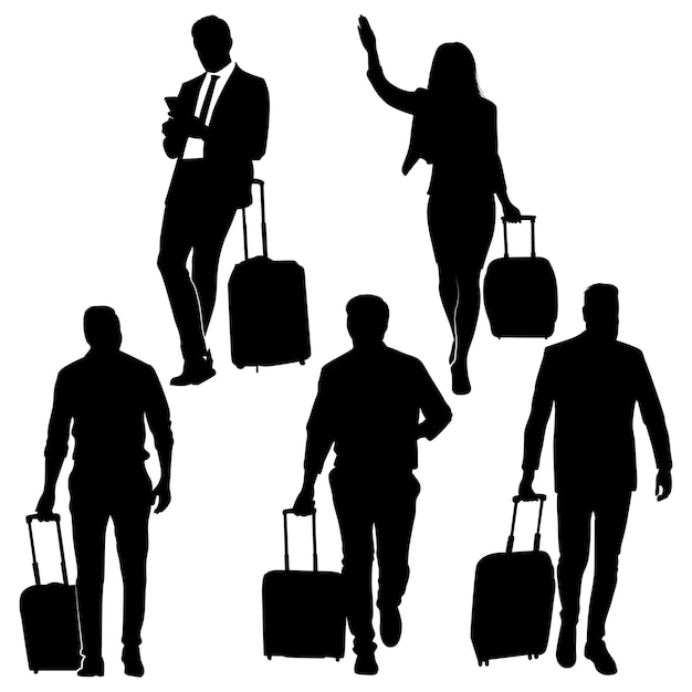 Viaggiare con silhouette di valigie illustrazione vettoriale