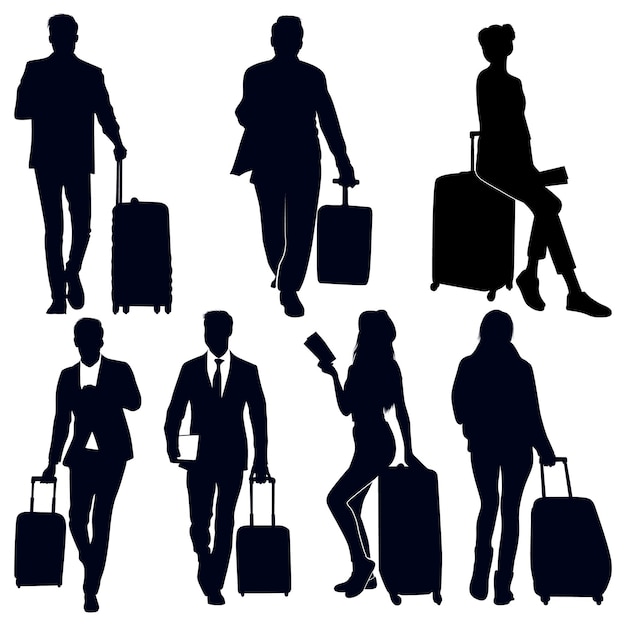 Viaggiare con silhouette di valigie illustrazione vettoriale