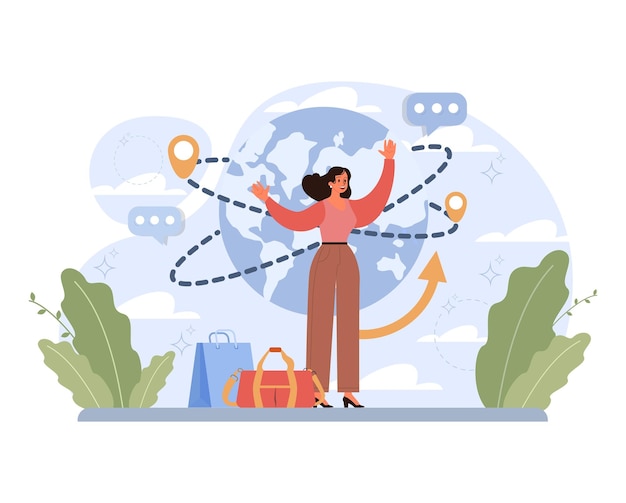 Viaggio da solista luna di miele personaggio femminile che viaggia da solo donna attività di relax all'aperto vacanza