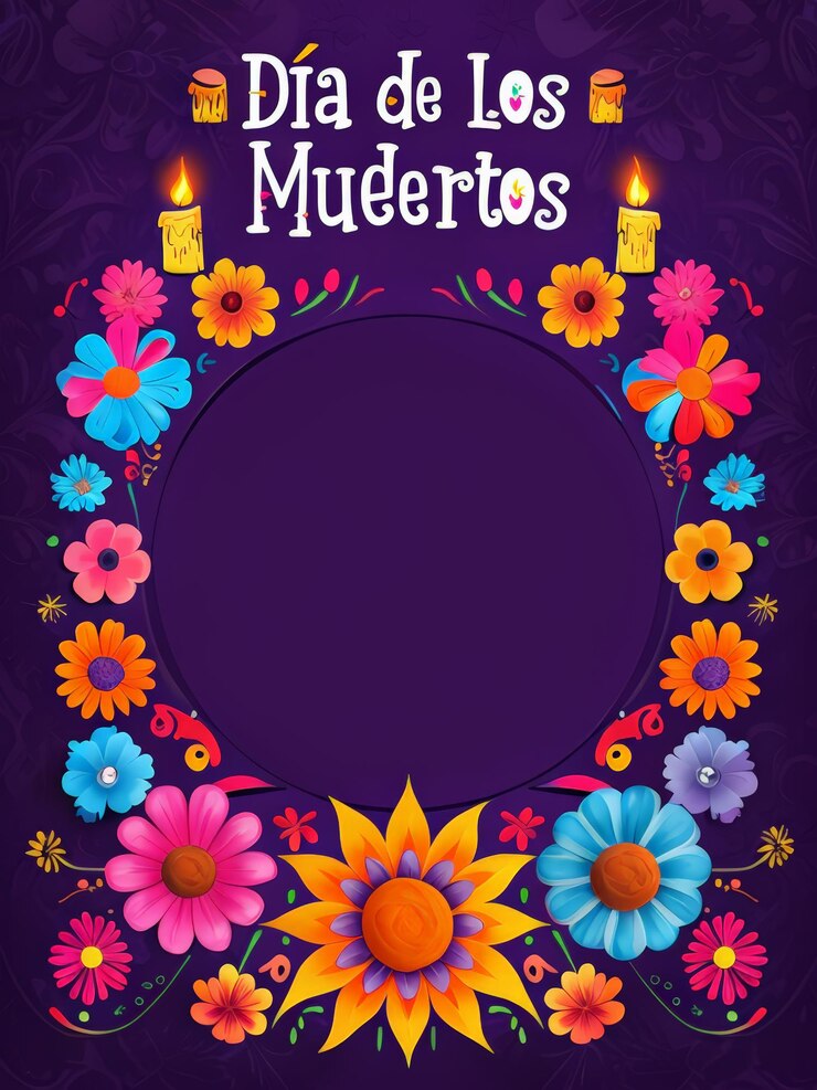 Vettore vibrant flowers border blank center celebra il giorno dei morti con questo stupendo poster fe