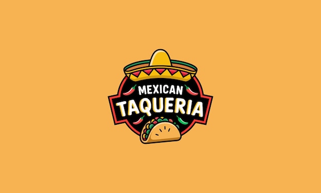 Vibrante logo della taqueria messicana con sombrero e taco