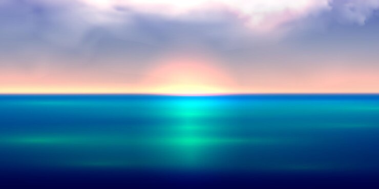 Vettore vibrante tramonto sopra la costa dell'oceano paesaggio rilassante calmo orizzonte dell'oceano displaying blurred color gradient background vector illustration