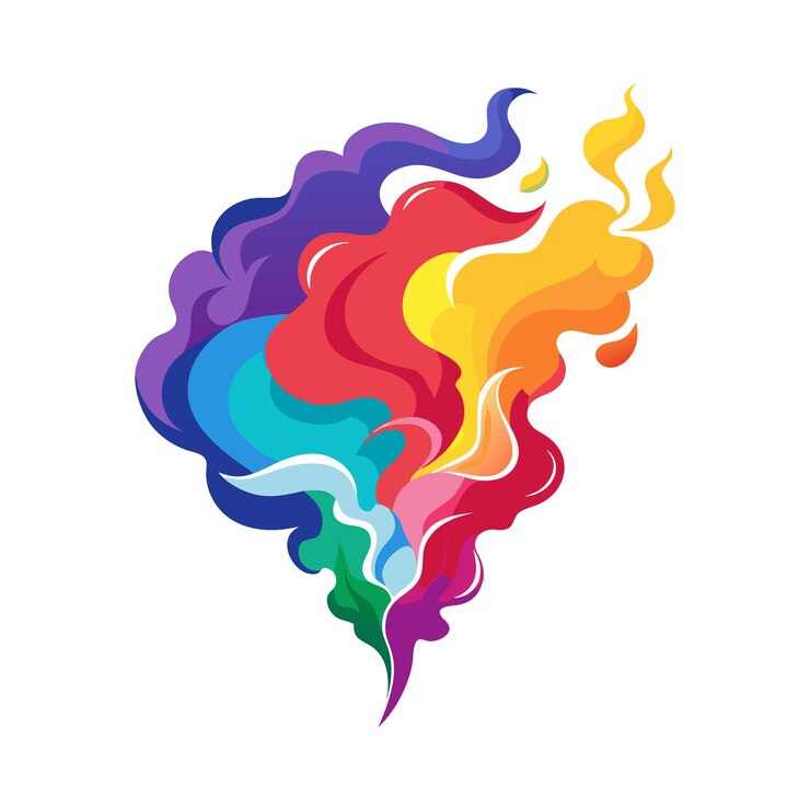 Vettore vibrante vettore di fumo astratto con esplosioni colorate e elementi artistici dinamici vorticosi