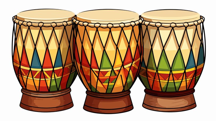 Vettore vibranti tamburi africani illustrati in stile cartone animato