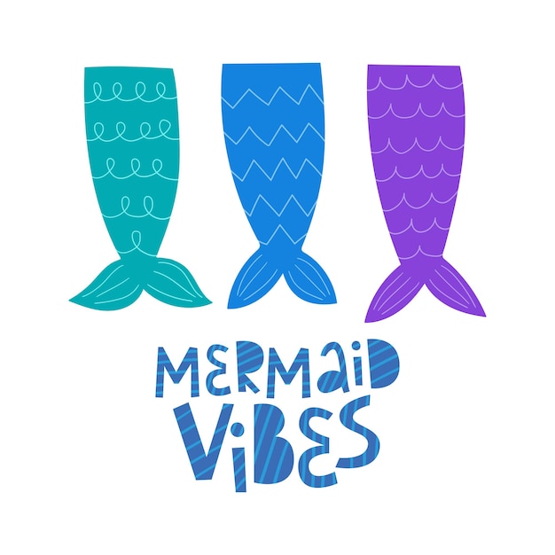 Vibrazioni di sirena scritte disegnate a mano Code di sirena Illustrazione vettoriale Doodle stile cartone animato
