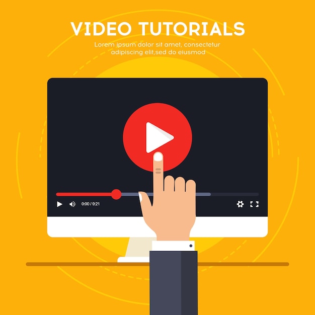 Video tutorial concept Apprendimento del corso video di formazione a distanza Illustrazione vettoriale