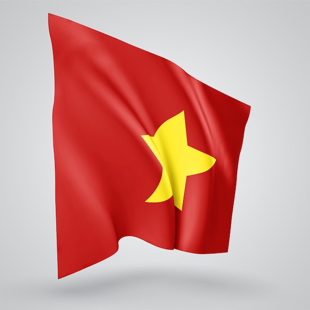 Vietnam, bandiera vettoriale con onde e curve che fluttuano nel vento su uno sfondo bianco.