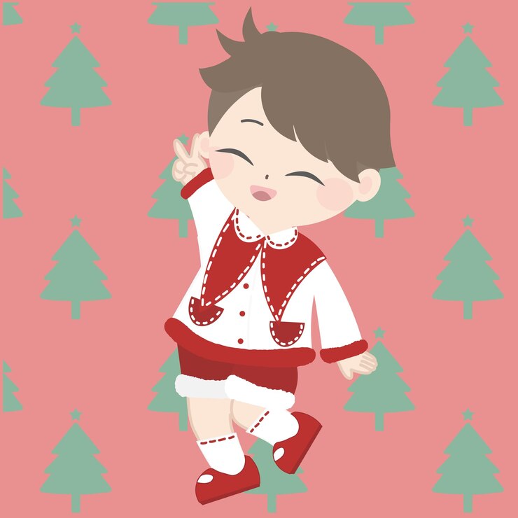 vigilia di Natale da msik nello stile delle pose tradizionali kawaii fascino tetsuya nomura bianco