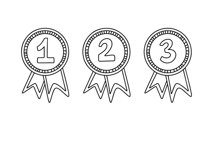 Vincitore premio icona doodle contorno disegnato a mano Set premio badge etichetta rotonda