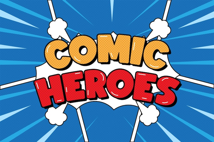 Vettore vintage comic heroes poster retro pop art style supereroe testo design effetto elemento