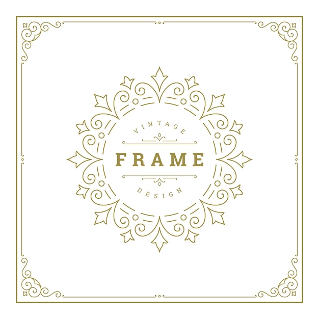 Vintage fiorisce ornamento vortici linee cornice modello illustrazione vettoriale