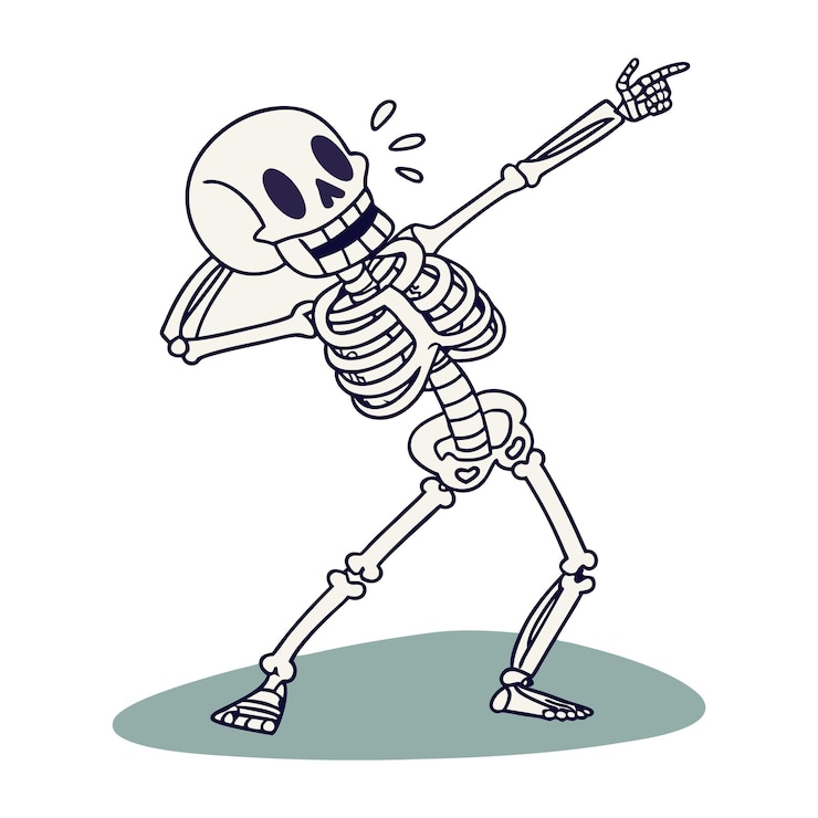 Vettore vintage halloween dancing skeletons con mezzaluna e stelle