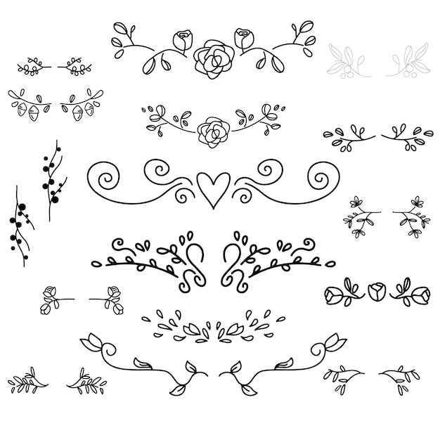 Vintage swirl ornamento linea stile fiorisce set filigrana calligrafica riccioli ornamentali decorativi