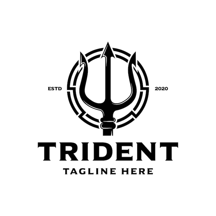 Vettore vintage trident lancia del logo di poseidone
