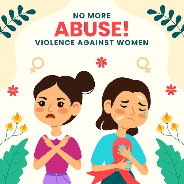 Violenza contro le donne Illustrazione dei social media Piatto Cartoon Disegnato a mano Modelli Sfondo