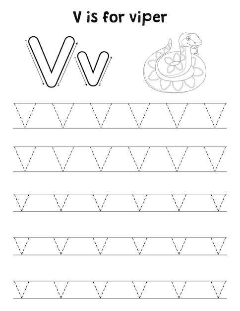Viper Animal Tracing Letter ABC Pagina da colorare V