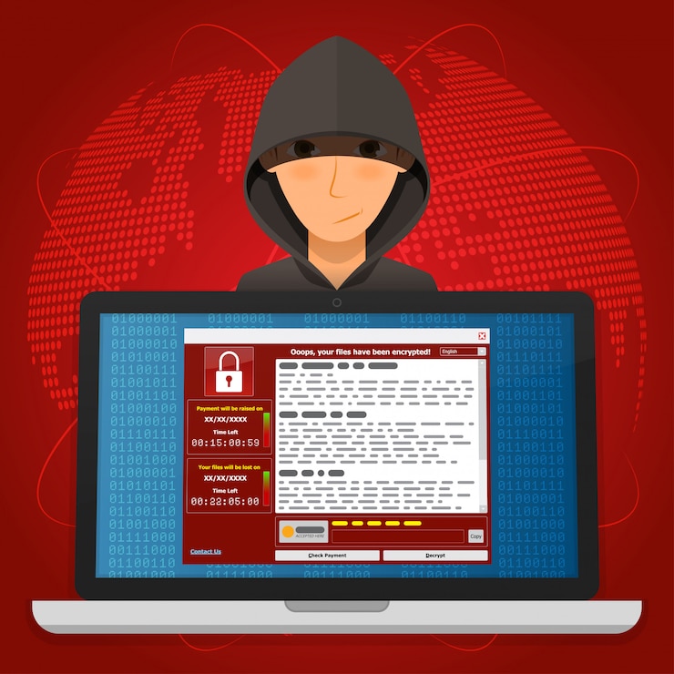 Vettore virus malware il ransomware ha crittografato i tuoi file e richiede denaro