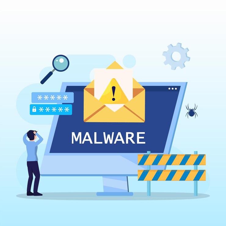 Virus malware rilevato concept virus attaccano i segnali di avviso hacking vettore di messaggi di avviso