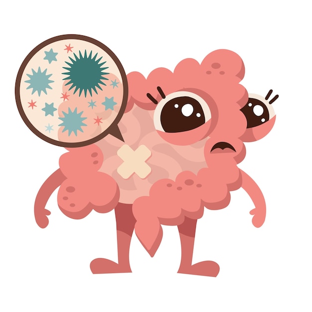 Virus microscopici della microflora umana dei batteri cattivi nel vettore di caratteri dell'intestino malato e malsano