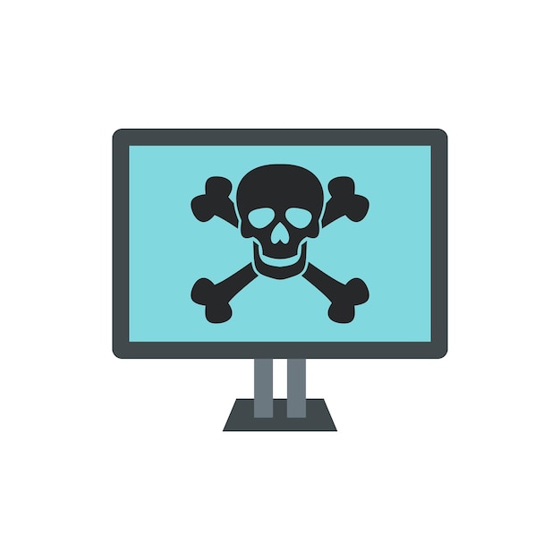 Virus sull'icona del computer in stile piatto isolato su sfondo bianco Simbolo di infezione