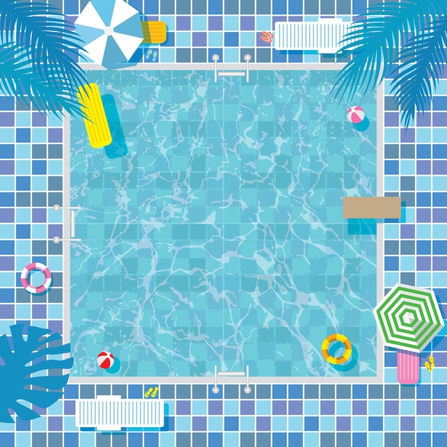Vista aerea di una rinfrescante piscina blu in una soleggiata giornata estiva
