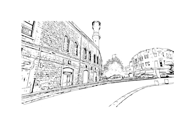 Vista dell'edificio con il punto di riferimento di Haifa Illustrazione dello schizzo disegnato a mano nel vettore